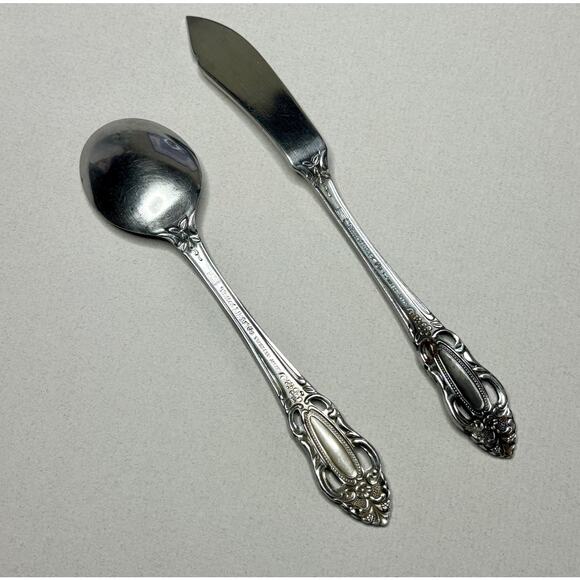 United Silver Co Artistic Rose Butter Knife, Sugar or Bouillon Spoon Stainless - Picture 5 of 7